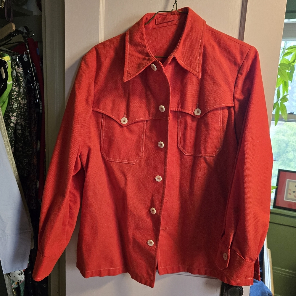 Vintage Easy Wear Red Jacket Button Down Shirt Jacket Size Large